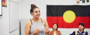Young Aboriginal woman talking in a Kadadjiny Bidi (Learning Path) class.